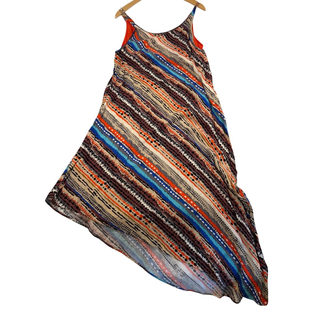 Cato Woman Plus Size 14/16W Orange Blue Striped Asymmetrical Maxi Dress Boho